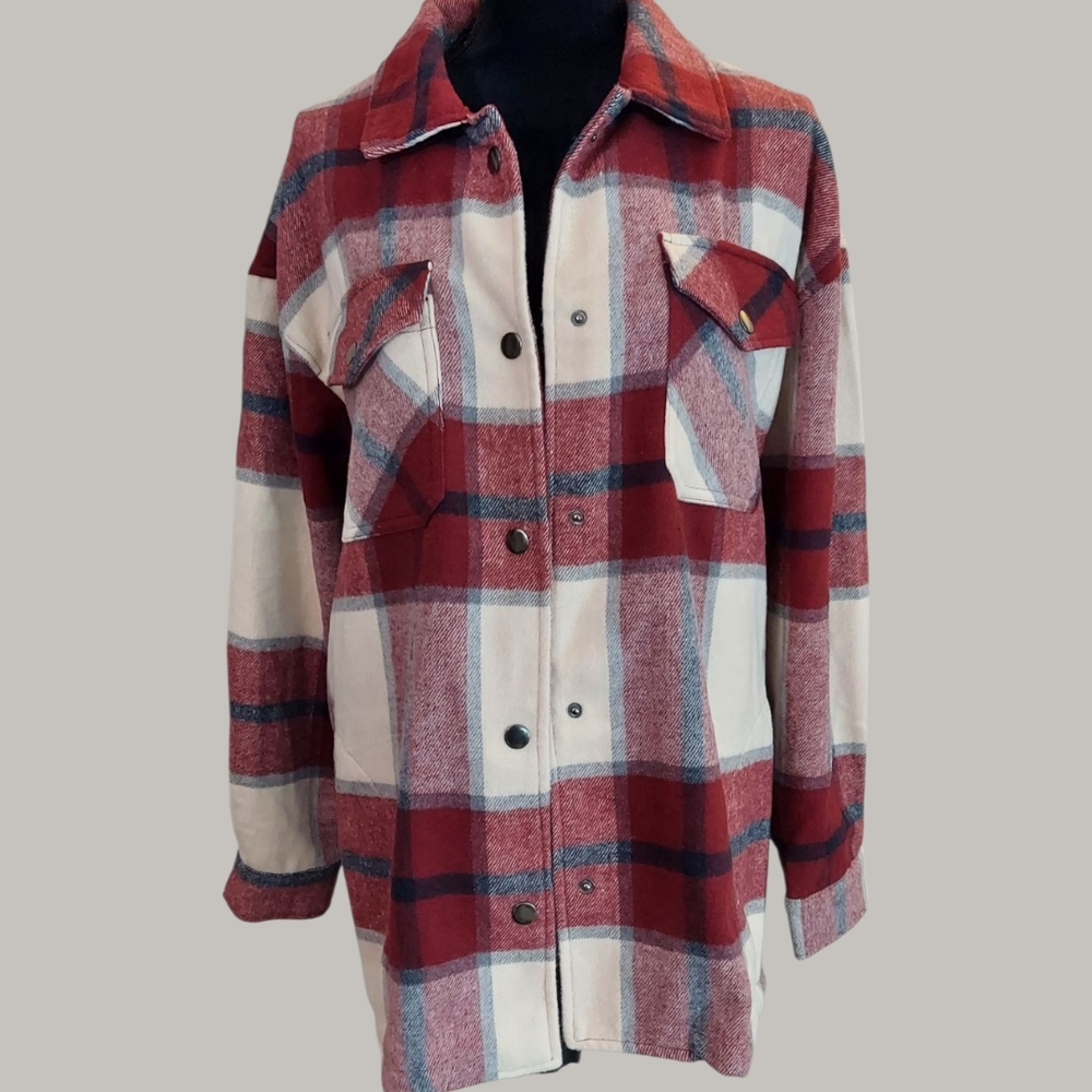 Women's Red Plaid Utility Jacket